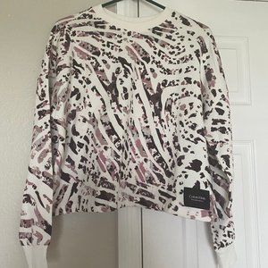 Calvin Klein Womens Sketchy Animal Mauve Printed Crop Pullover S